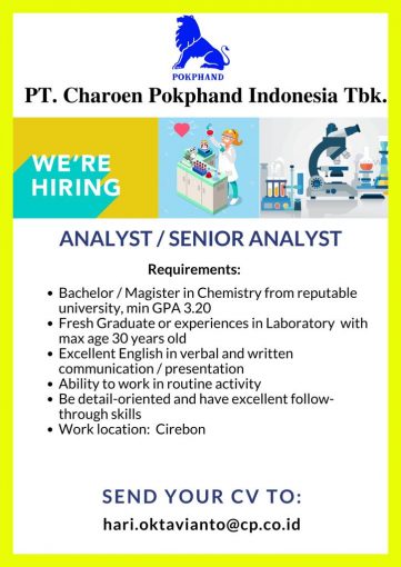 Lowongan Kerja PT Charoen Pokphand Indonesia Tbk Fakultas MIPA