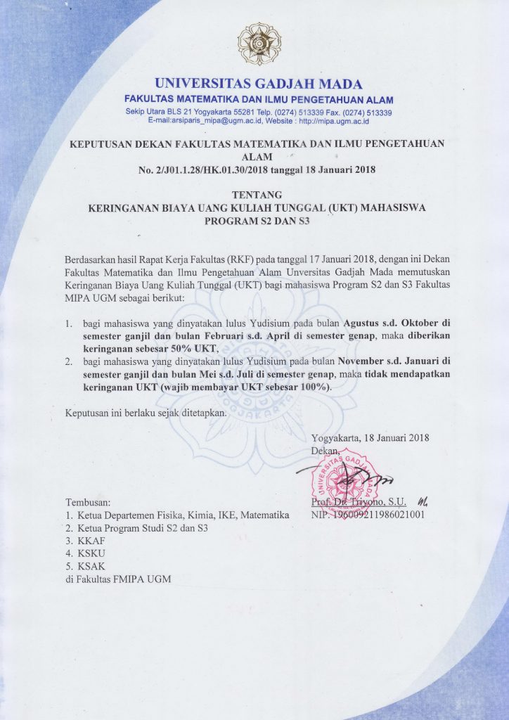 Keputusan Dekan Fmipa Ugm Nomor 2j01128hk01302018 Tanggal 18